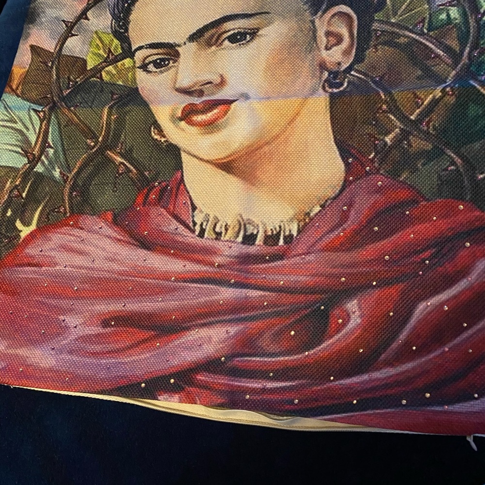 Frida Kahlo Pillow Case Covers. Embellished with sequence & trim. All hand done. - Picture 7 of 12